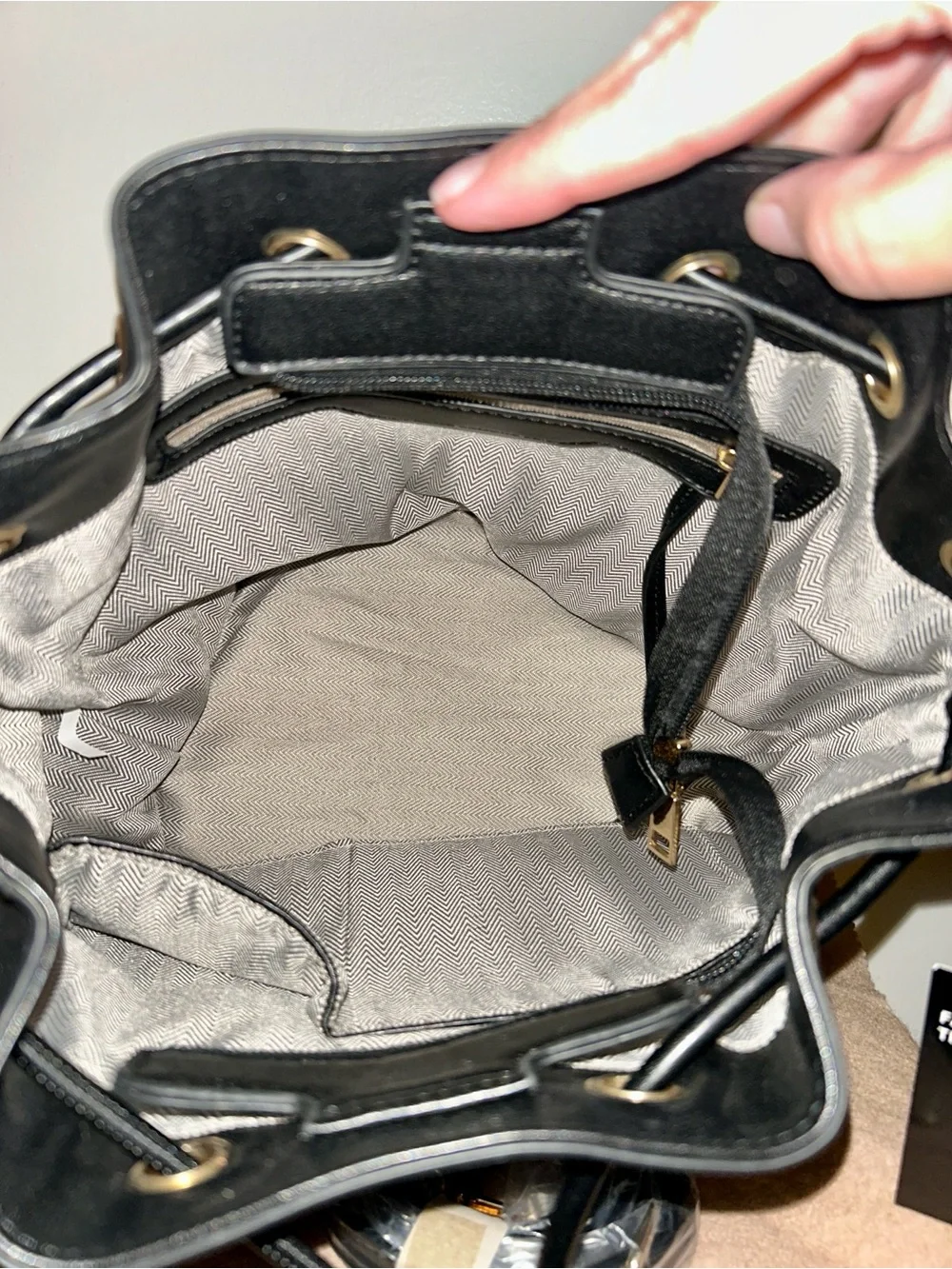 Source Unknown Black Bucket Tote with Gold Hardware